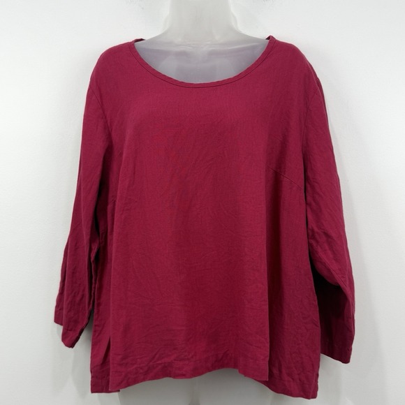 Flax Tops - Flax 100% Linen Top Womens L Raspberry Lagenlook Boxy Lagom Coastal Oversized